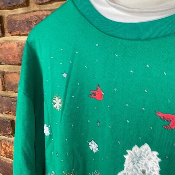 Nutcracker Christmas Holiday Vintage Green Cardinals Lace Sweatshirt Size 2X - Picture 5 of 8